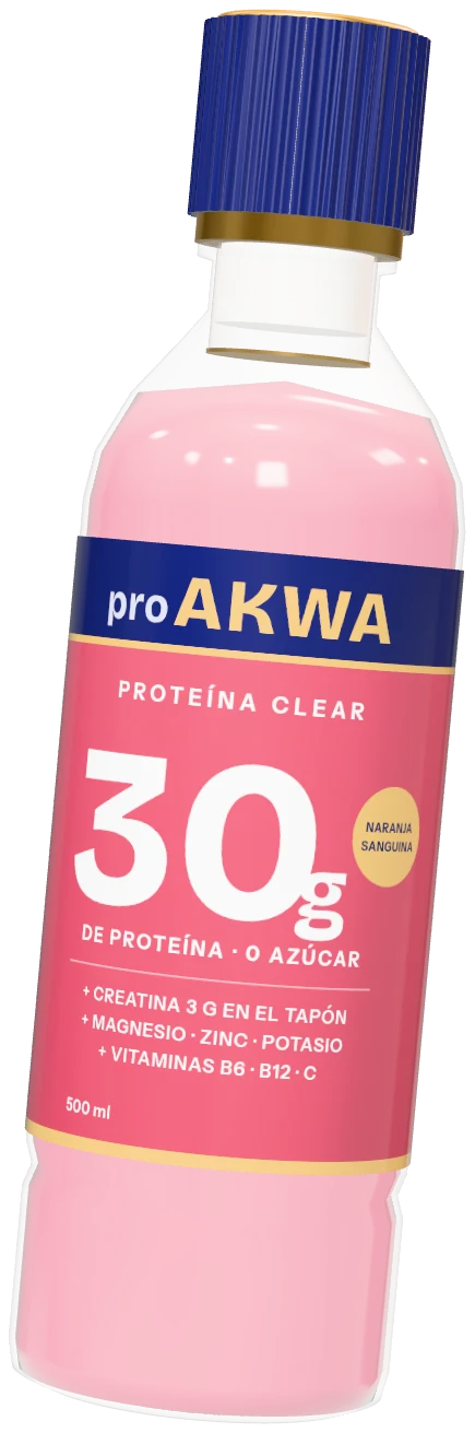 Botella de PROTAKWA, 30 g de proteína clear con tapón dosificador de creatina